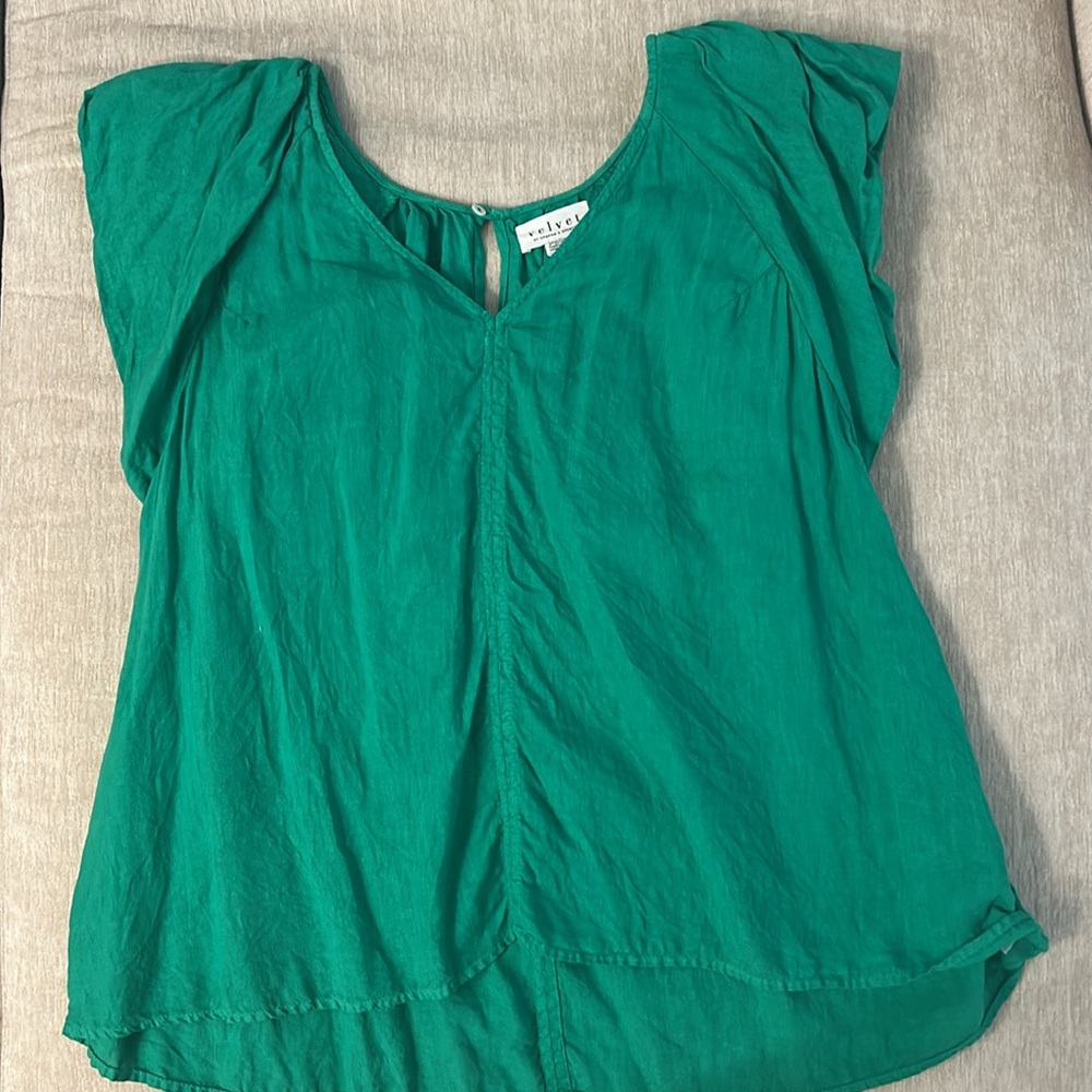 Velvet linen ruffle top